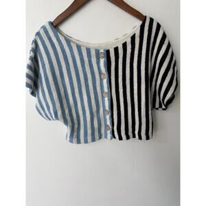 Free People Beach Womens Shirt Navy/Ivory Size S Changing Tides Striped Crop Top